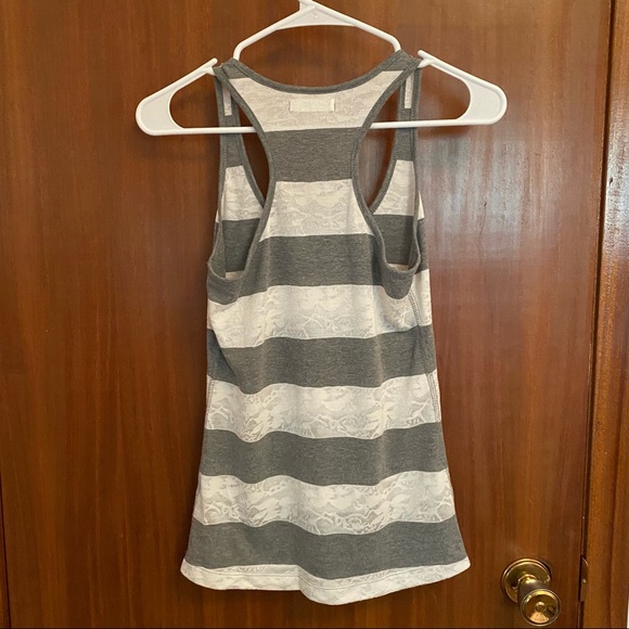 Garage Grey & White Stripe Lace Racerback Tank Top - Picture 2 of 3